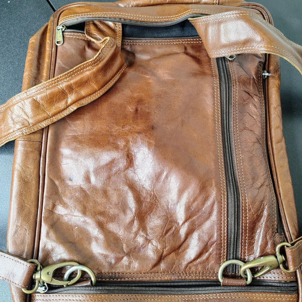 Johnny fly leather Convertible Backpack Messenger brown